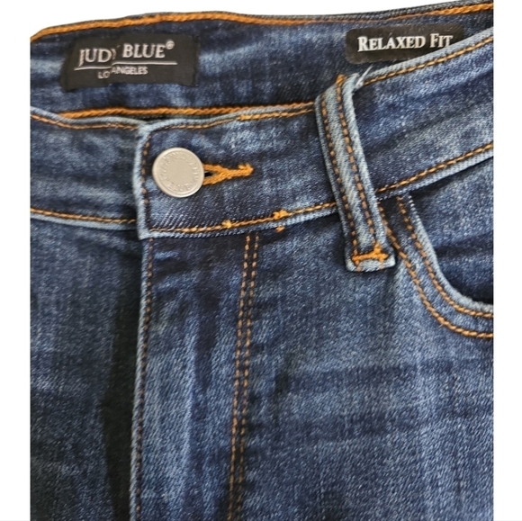 Judy Blue Relaxed Fit Jeans 29 Dark Wash Chewed Hem Distressed - Picture 4 of 7